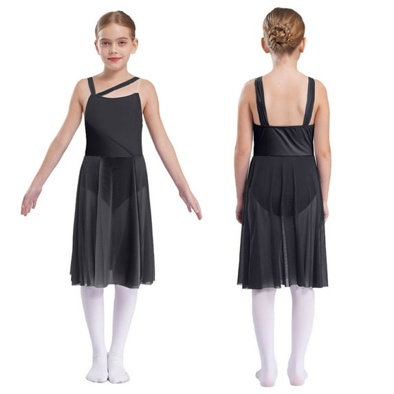 iiniim Kids Girls Lyrical Contemporary Dress Sleeveless Color Patchwork Leotard with Tulle Skirt Dance Costume