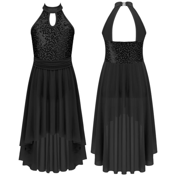 iiniim Kids Girls Lyrical Dance Dress Sleeveless Irregular Hem Mesh Dress Latin Jazz Modern Contemporary Dance Costume