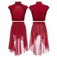thumbnail image 1 of iiniim Kids Girls Lyrical Dress Rhinestone Crop Top with Asymmetric Skirt Skating Dancewear A Burgundy 16, 1 of 7