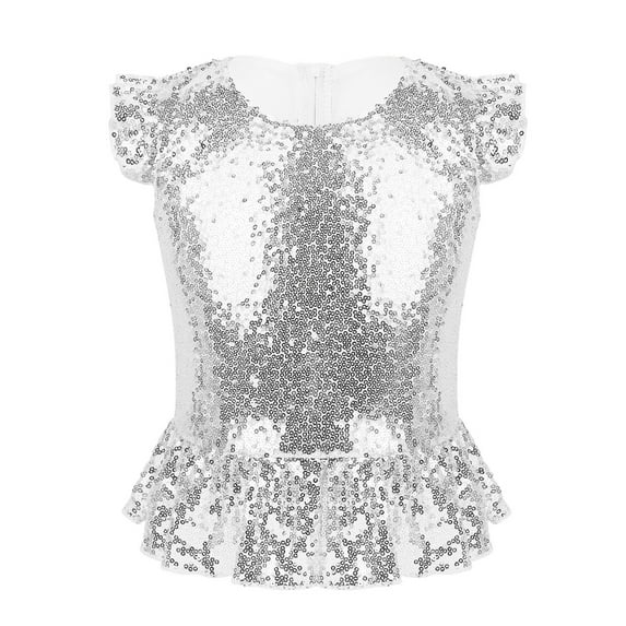 iiniim Kids Girls Mermaid Outfits Short Flutter Sleeves Sparkly Sequins Top for Halloween Carnival Theme Party