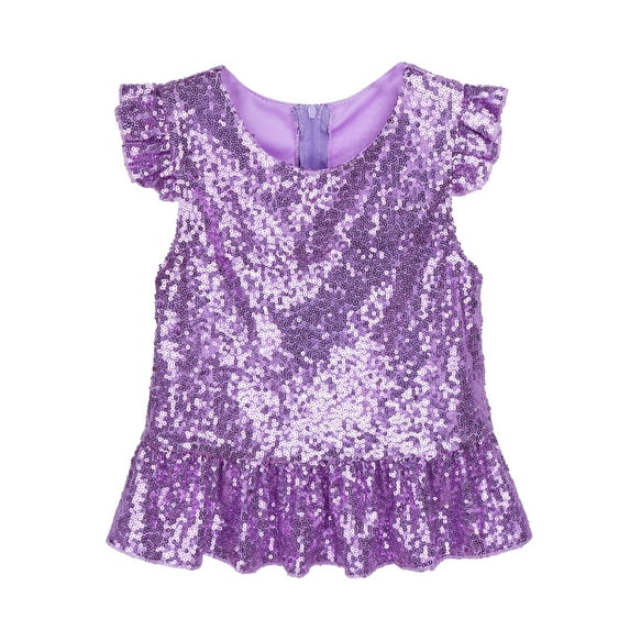 iiniim Kids Girls Mermaid Outfits Short Flutter Sleeves Sparkly Sequins Top for Halloween Carnival Theme Party