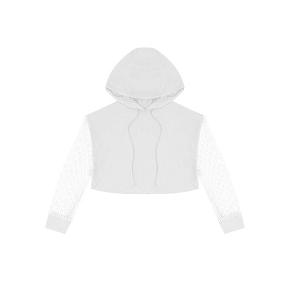 iiniim Kids Girls Mesh Splice Hoodie Sporty Sweatshirts Athletic Tank Top Hiphop Dance Cover Ups Size 4-16 White 6