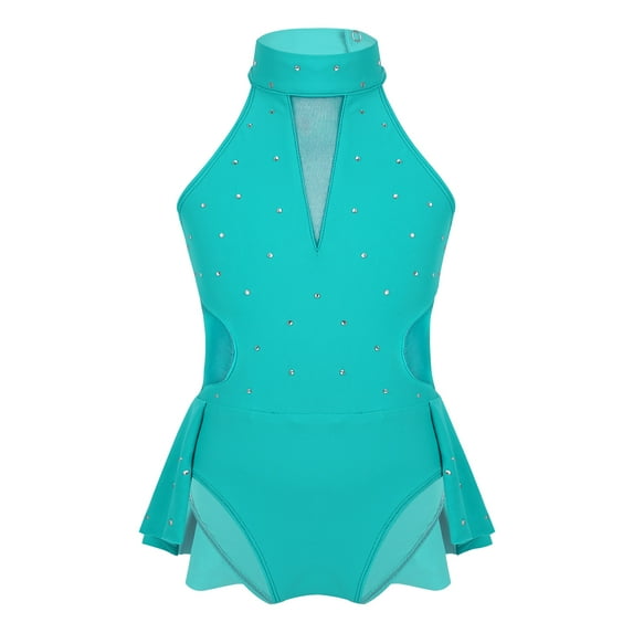 iiniim Kids Girls Mesh Splice Leotard Ballet Dance Figure Ice Skating Dress 6-16