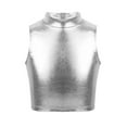 thumbnail image 1 of iiniim Kids Girls Metallic Mock Neck Crop Tops Tank Top Dancewear Athletic Dance Sports Active Vest Activewear Silver 16, 1 of 7
