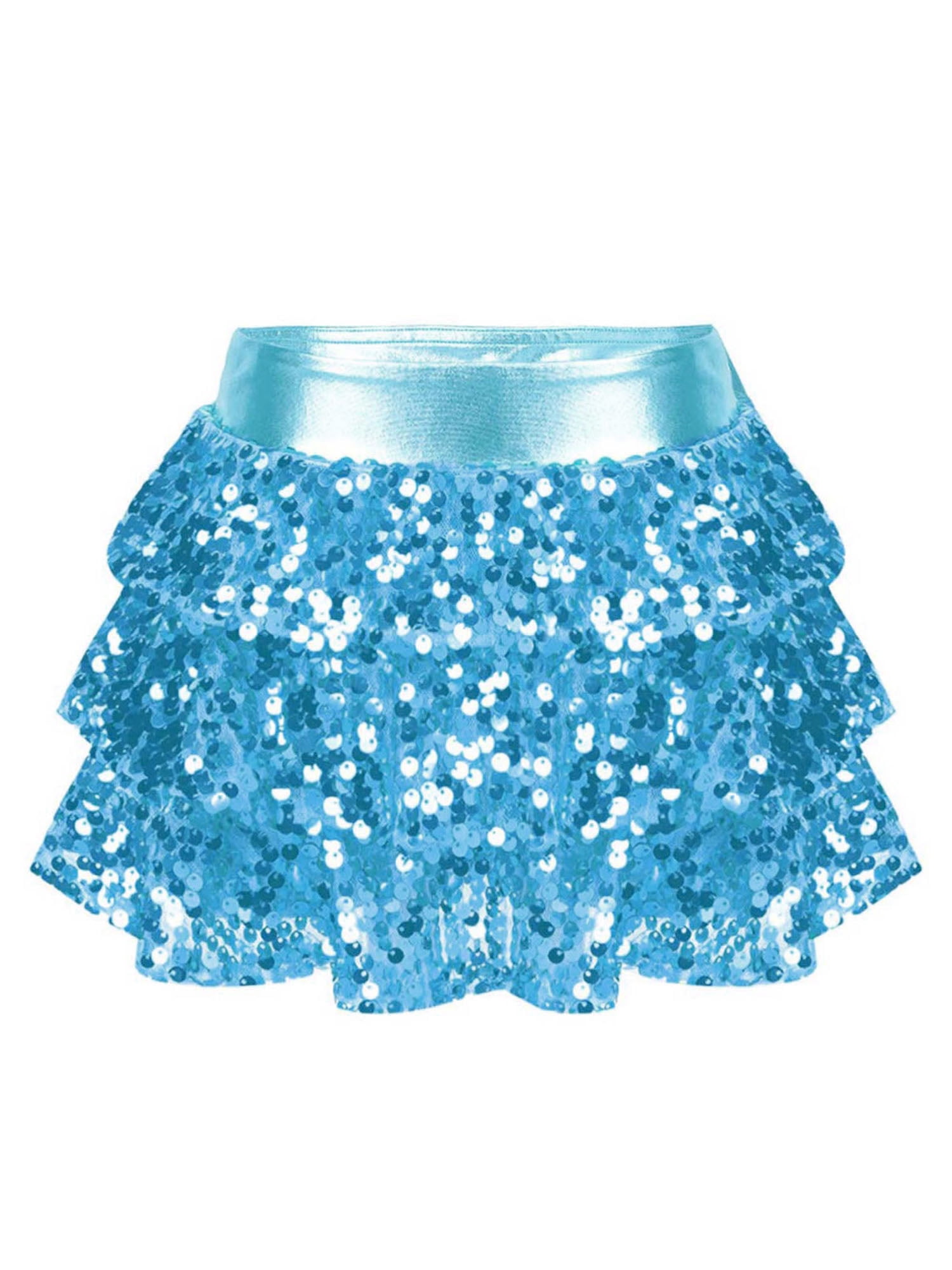 iiniim Kids Girls Metallic Sequin Skirt Elastic Waist 3-Layers Ruffle ...