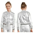 thumbnail image 1 of iiniim Kids Girls Metallic Shiny Bomber Jacket Coat Long Sleeve Zip Up Outerwear Jazz Modern Dance Top Size 6-16 A Silver 10, 1 of 7