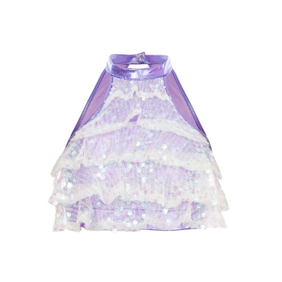 iiniim Kids Girls Metallic Sleeveless Halter Ballet Modern Hip Hop Jazz Latin Salsa Rumba Dance Crop Top Lavender 16