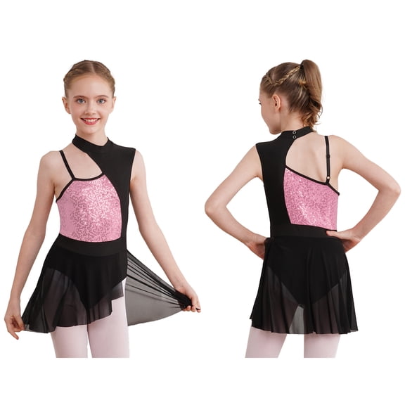 iiniim Kids Girls Mock Neck Cutout Back Lyrical Modern Ballet Dance Dress Size 4-14 Pink 8