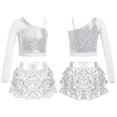 thumbnail image 1 of iiniim Kids Girls Modern Jazz Hip Hop Outfits Sequin Crop Top with Mini Skirt Dancewear Silver 6, 1 of 7