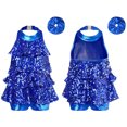 thumbnail image 1 of iiniim Kids Girls Modern Jazz Latin Dance Halter Shiny Sequins Sleeveless Leotard with Mental Elastic Hair Tie Royal Blue 12, 1 of 6