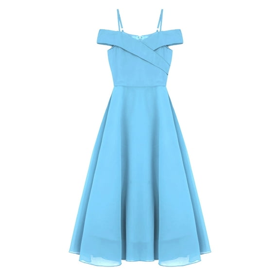 iiniim Kids Girls Off Shoulder Spaghetti Strap A-Line Chiffon Wedding Flower Girls Dress