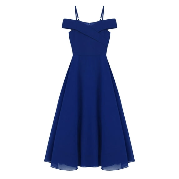 iiniim Kids Girls Off Shoulder Spaghetti Strap A-Line Chiffon Wedding Flower Girls Dress