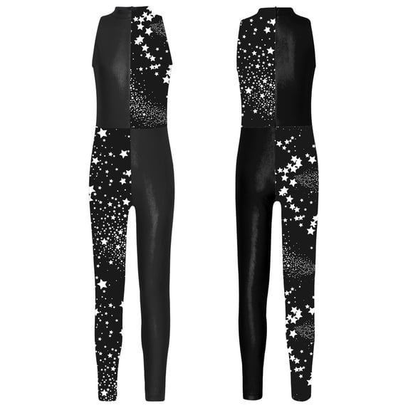 iiniim Kids Girls One Piece Bodysuit Gymnastsics Ballet Dance Leotard Jumpsuit Sportswear Black Stars 16