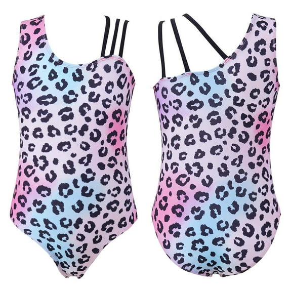iiniim Kids Girls One-Piece Sleeveless Ballet Leotard Gymnastic Yoga Dance Sports Bodysuit 4-16 Pink Leopard 12