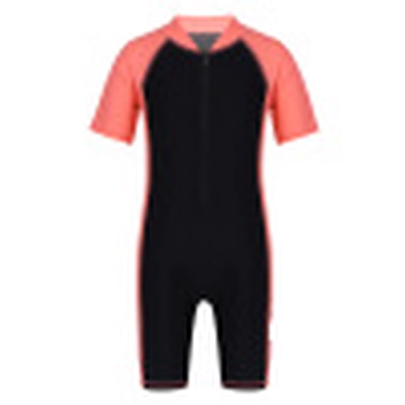 iiniim Girls One Piece Surfing Wetsuit Zip Front Shorts Swimsuit UV Sun Protection Rash Guard Swimwear Watermelon Red&Black 14