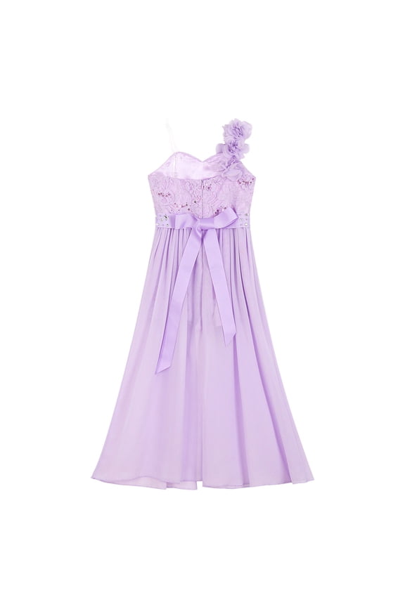 Kids Girls One Shoulder Floral Lace Bridesmaid Wedding Flower Girl Dress A Lavender 6