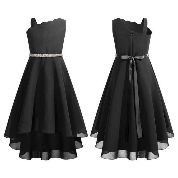 iiniim Kids Girls One Shoulder Sleeveless Wedding Party Bridesmaid Irregular Hem Formal Prom Gown Dress Black 14