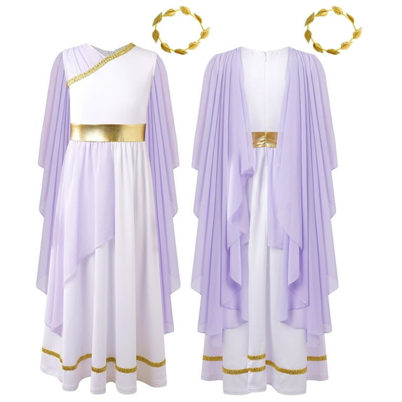 iiniim Kids Girls Party Dress Princess Robe with Gold Leaf Crown Headwear Lavender 6