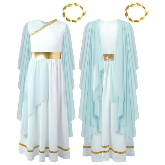 iiniim Kids Girls Party Dress Princess Robe with Gold Leaf Crown Headwear Light Blue 8