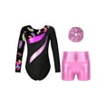 thumbnail image 1 of iiniim Kids Girls Printed Long Sleeve Tumbling Biketard Gymnastics Dance Leotard with Shorts Hair Scrunchies Set Size 4-14 Pink 8, 1 of 7