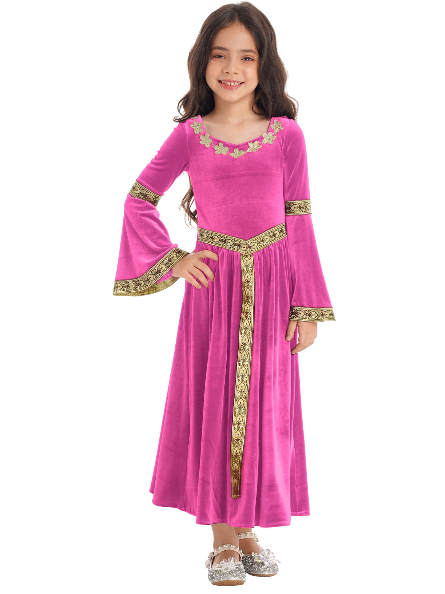Girls Renaissance Princess Costume - Velvet Medieval Maxi Dress For Halloween & Dress-Up