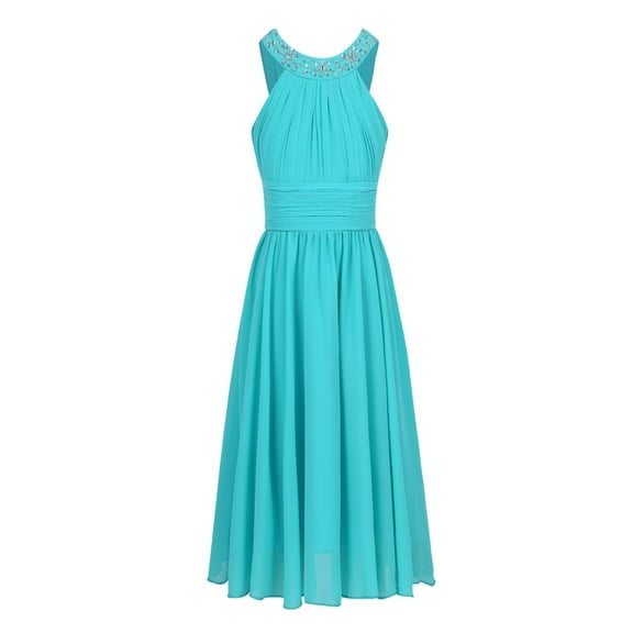 iiniim Kids Girls Rhinestone Flower Girl Dress Sleeveless Halter Neck Wedding Bridesmaid Dresses
