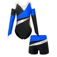 thumbnail image 1 of iiniim Kids Girls Rhinestone Long Sleeve Dance Outfits Set 2 Piece Gymnastic Leotard and Athletic Short Dancewear, 1 of 7