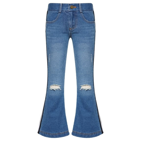 iiniim Kids Girls Ripped Flared Jeans Casual Fitted Denim Bell Bottoms Distressed Denim Wide Leg Pants Blue 10
