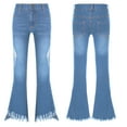 thumbnail image 1 of iiniim Kids Girls Ripped Tassel Bell Bottom Jeans Wide Leg Distressed Denim Pants Flare Denim Trousers with Pockets A Light Blue 14, 1 of 7