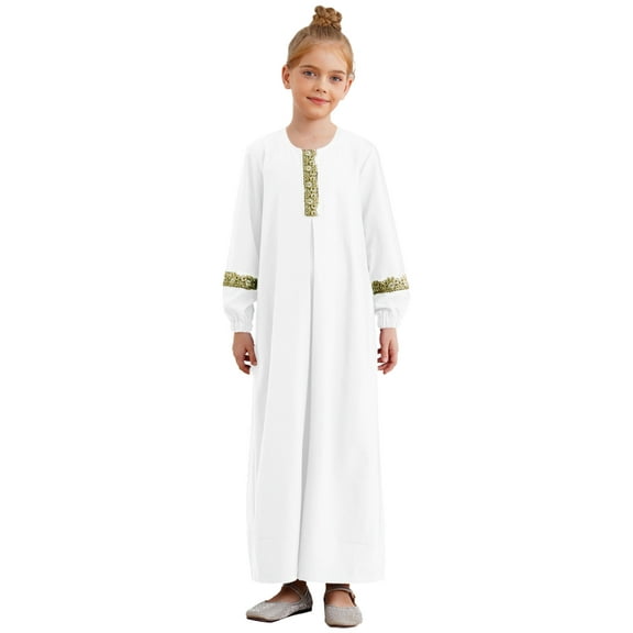 iiniim Kids Girls Round Neck Long Sleeve Maxi Dress Theme Party Masquerade White 8