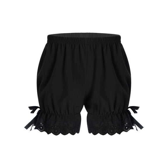 iiniim Kids Girls Ruffled Lace Hem Bloomer Shorts Breathable Safety Pants Black 140