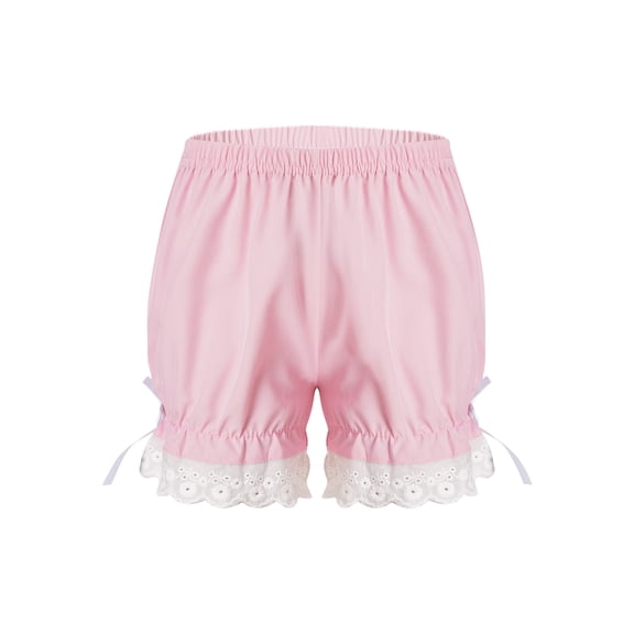 iiniim Kids Girls Ruffled Lace Hem Bloomer Shorts Breathable Safety Pants Pink 140