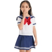 iiniim Kids Girls School Uniform Dress Japanese Anime Classic Navy Sailor Dress Students Cosplay Costume Suit