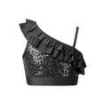 thumbnail image 1 of iiniim Kids Girls Sequin Dance Stage Performance Asymmetrical Shoulder Straps Crop Tops Dancewear Black 6, 1 of 7