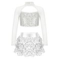 thumbnail image 1 of iiniim Kids Girls Sequin Long Sleeve Ballet Dance Crop Tops with Culottes Set Modern Jazz Latin Ballroom Dancewear Silver 14, 1 of 7