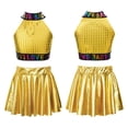 thumbnail image 1 of iiniim Kids Girls Sequins Letters Printed Crop Tank Top with Pleated Skirt Ballet Jazz Hip Hop Dance Costume Size 2-12 A Gold 5-6, 1 of 7