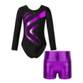 thumbnail image 1 of iiniim Kids Girls Shiny Diamonds Long Sleeve Gymnastics Leotard Bodysuit with Colorful Shorts Set Dancewear Purple 6, 1 of 7