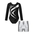 thumbnail image 1 of iiniim Kids Girls Shiny Diamonds Long Sleeve Gymnastics Leotard Bodysuit with Colorful Shorts Set Dancewear Silver 8, 1 of 7