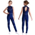 thumbnail image 1 of iiniim Kids Girls Shiny Full Body Unitard Rhinestone One Piece Leotard Sleeveless Gymnastics Dancewear Navy Blue 14, 1 of 7