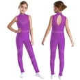 thumbnail image 1 of iiniim Kids Girls Shiny Full Body Unitard Rhinestone One Piece Leotard Sleeveless Gymnastics Dancewear Purple 12, 1 of 7