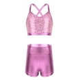 thumbnail image 1 of iiniim Kids Girls Shiny Metallic 2 Piece Dance Sports Gym Outfit Crop Top with Shorts Gymnastics Swimwear Activewear, 1 of 7