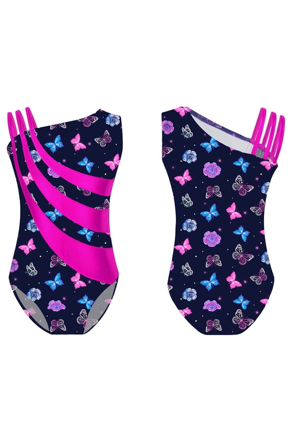 Kids Girls Shiny Metallic Ballet Dance Leotard Sleeveless Tank Gymnastics Dancewear 4-14 Black&Hot Pink 4