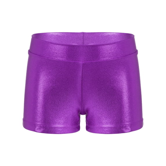 iiniim Kids Girls Shiny Metallic Ballet Dance Shorts Athletic Gym Gymnastics Yoga Workout Shorts Bottoms