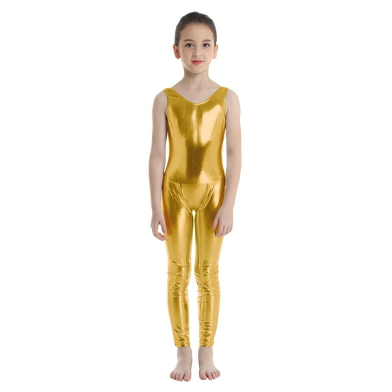 iiniim Kids Girls Shiny Metallic Gymnastics Ballet Dance Leotard Full Bodysuit Jumpsuit