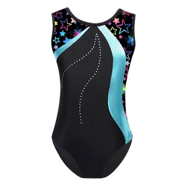 iiniim Kids Girls Shiny Metallic Gymnastics Leotard Dance Unitards Round Neck Bodysuit 4-14