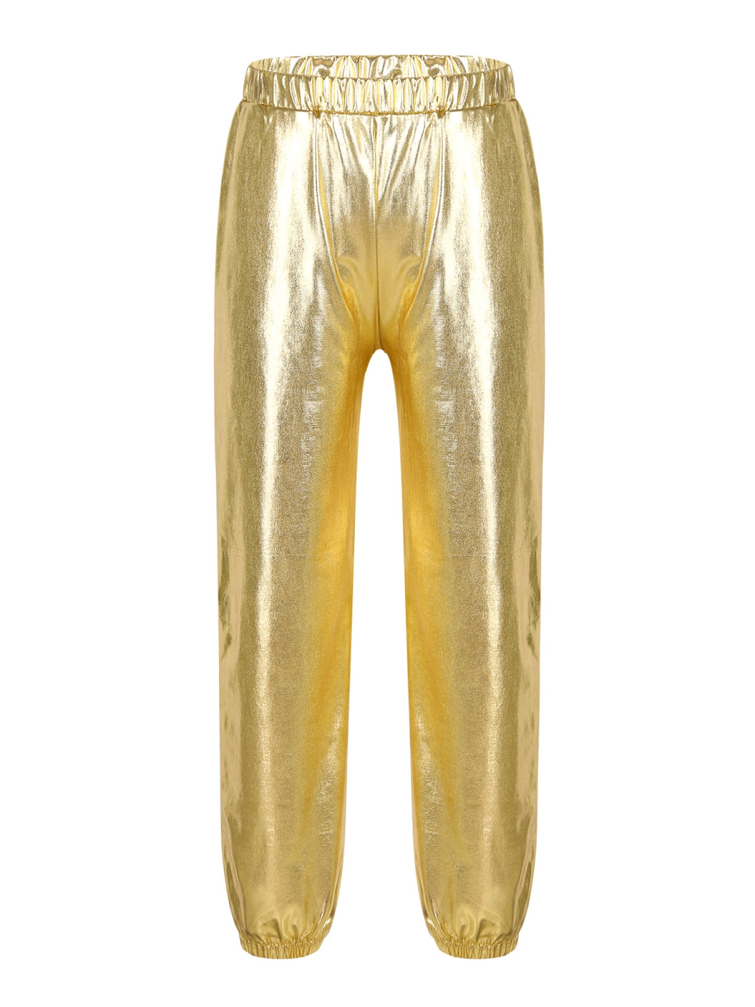 iiniim Kids Girls Shiny Dance Trousers Ruffle Hem Bell-bottom Jazz  Dancewear High Waist Long Pants Size 6-16 Silver 8
