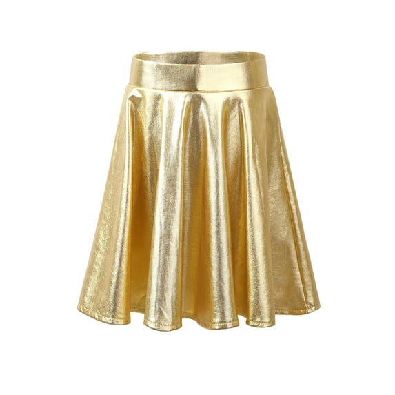 iiniim Kids Girls Shiny Metallic Mini Pleated Flared Skater School Athletic Dance Scooter Skort Skirt Gold 6