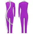 thumbnail image 1 of iiniim Kids Girls Shiny Rhinestone Full Body Leotard Long Sleeve Unitard One Piece Gymnastics Dance Bodysuit Purple 8, 1 of 6