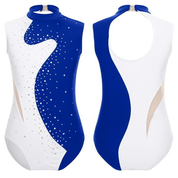 iiniim Kids Girls Shiny Rhinestone Gymnastics Ballet Dance Leotard Sleeveless Jumpsuit Unitard A Blue 16
