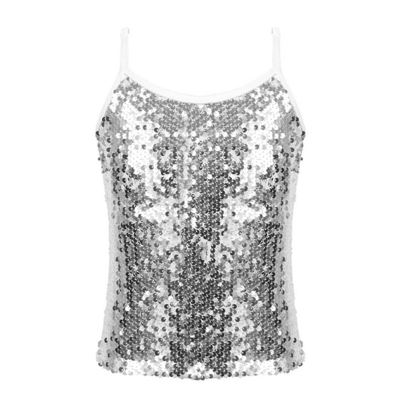 iiniim Kids Girls Shiny Sequined Camisole Tank Top for Jazz Hip Hop Modern Dance wear Vest Top Tee Shirts